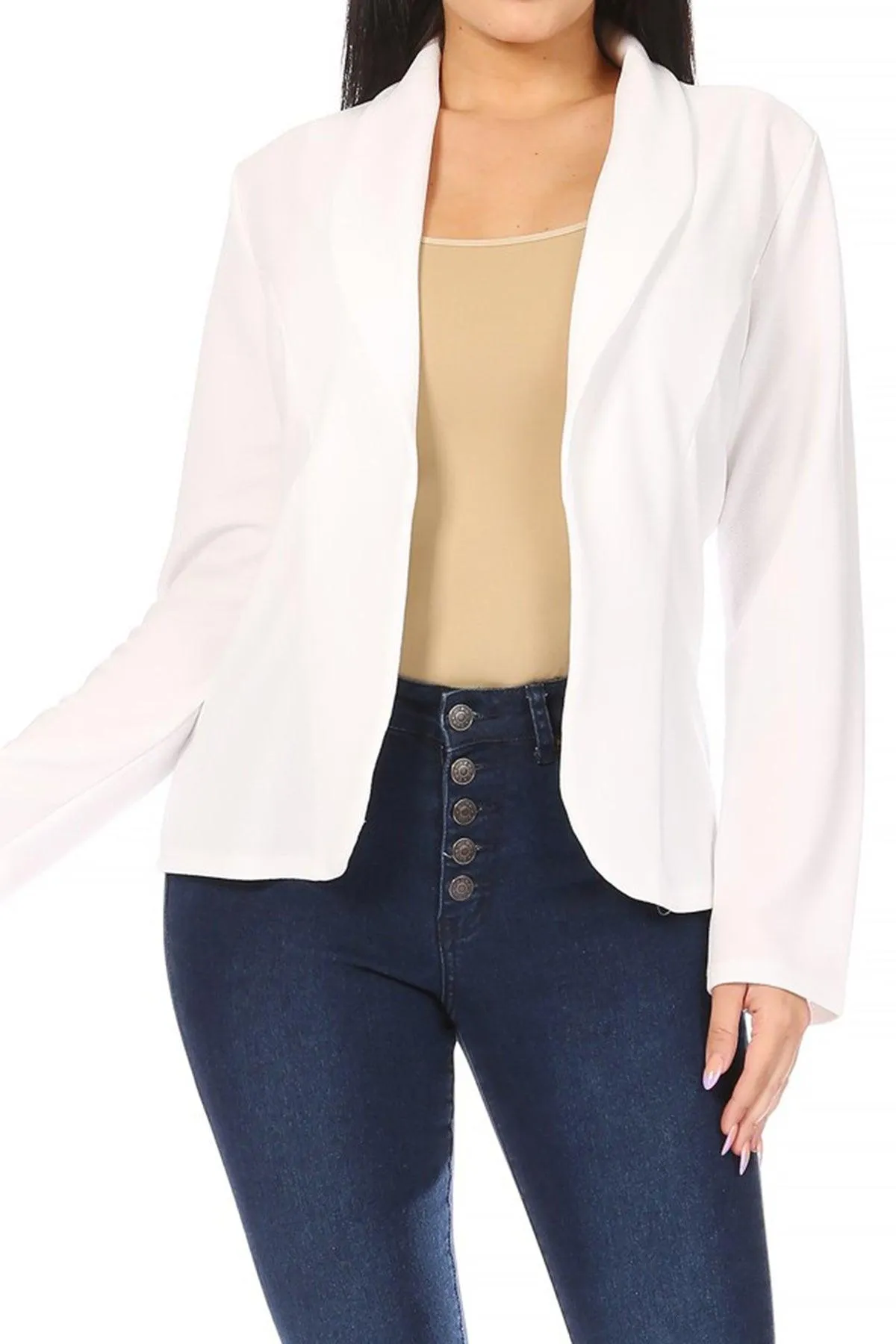 Women's Casual Office Work Wear Long Sleeve Fitted Open Blazer Jacket