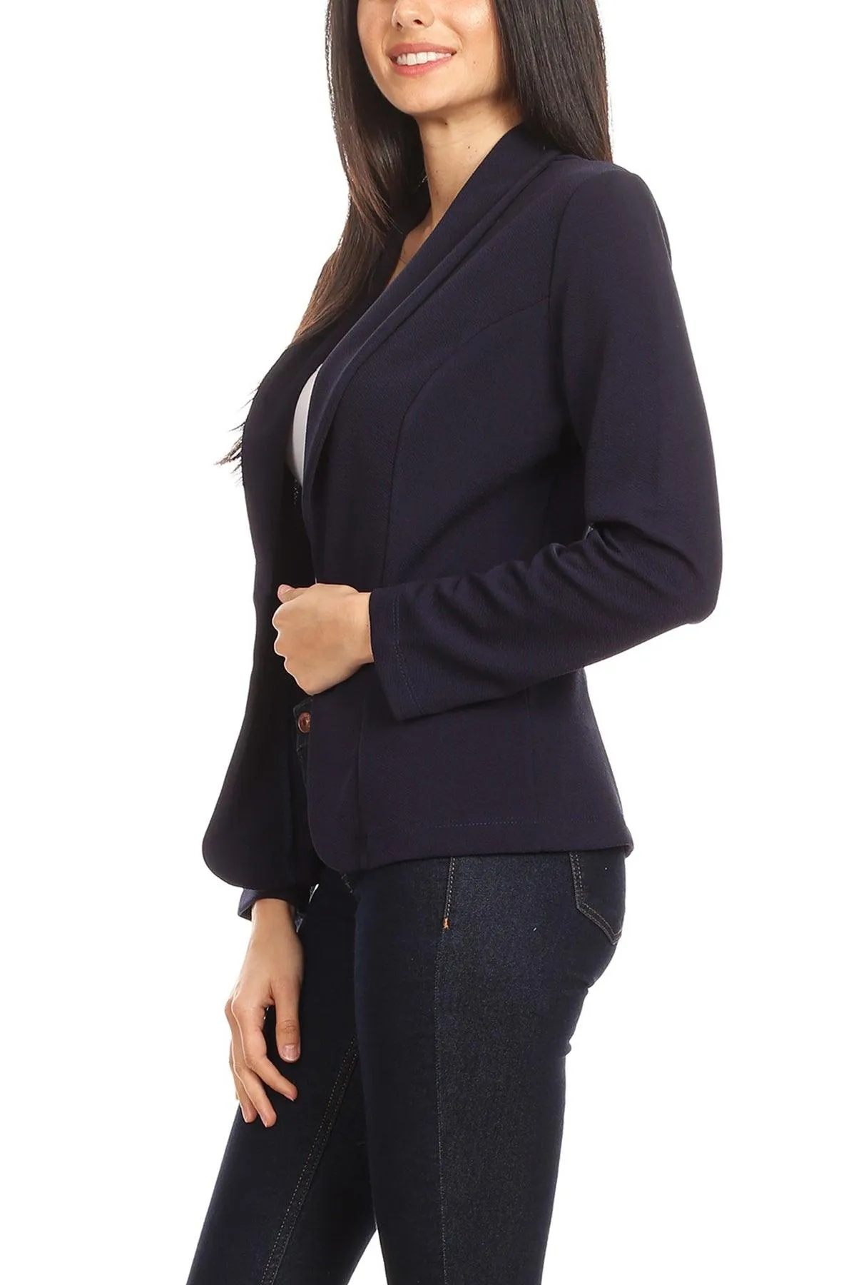 Women's Casual Office Work Wear Long Sleeve Fitted Open Blazer Jacket