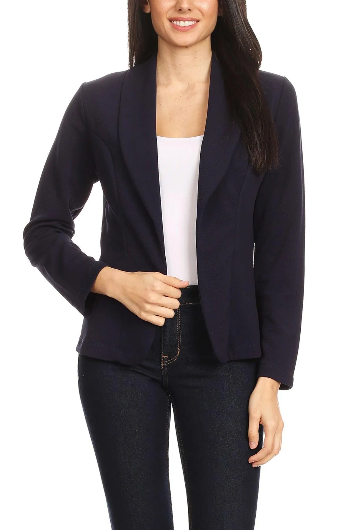 Women's Casual Office Work Wear Long Sleeve Fitted Open Blazer Jacket