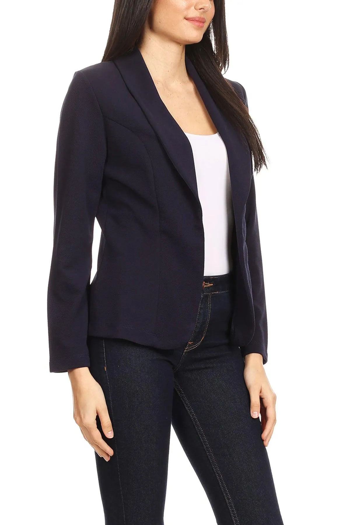 Women's Casual Office Work Wear Long Sleeve Fitted Open Blazer Jacket