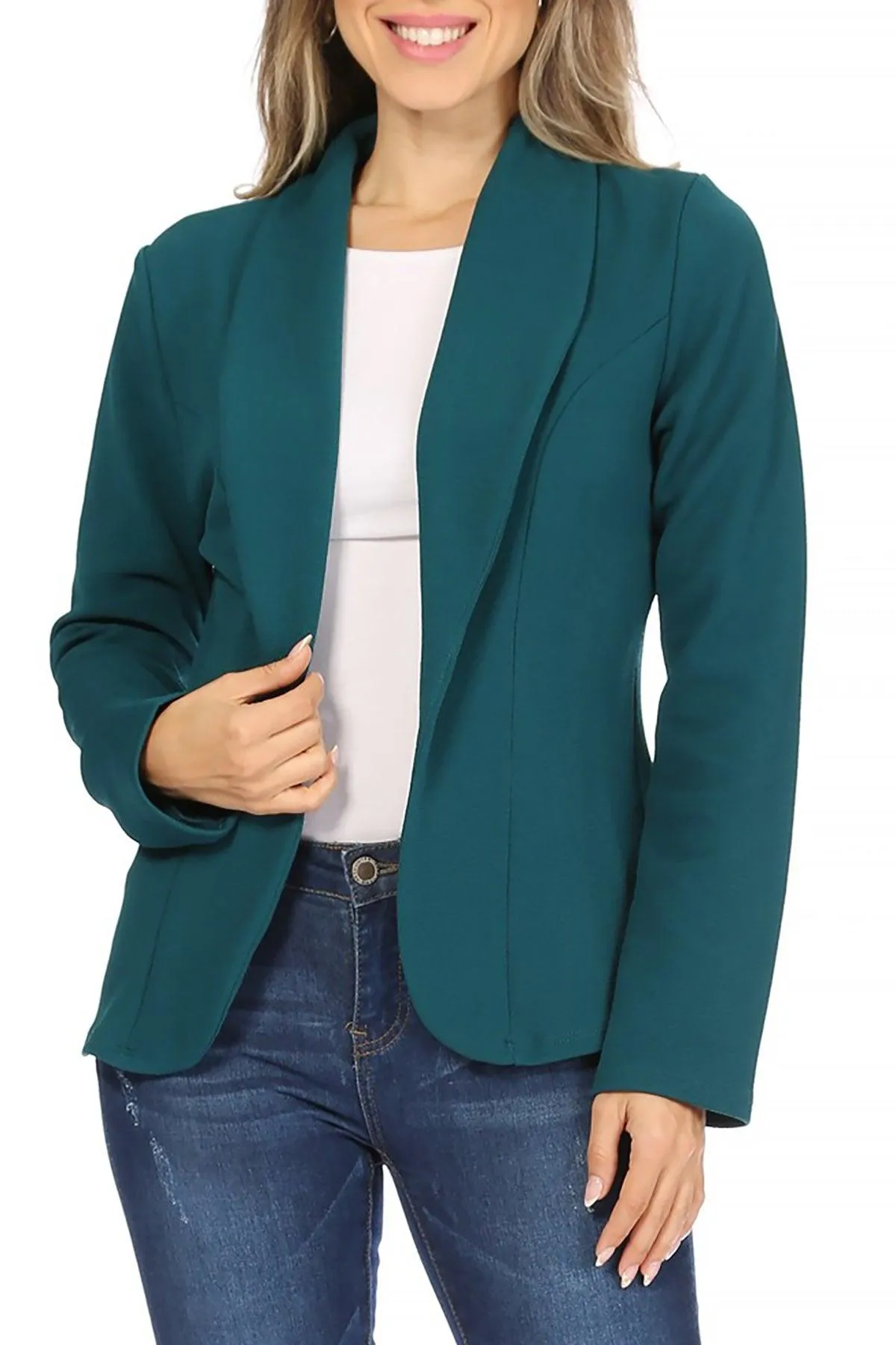 Women's Casual Office Work Wear Long Sleeve Fitted Open Blazer Jacket