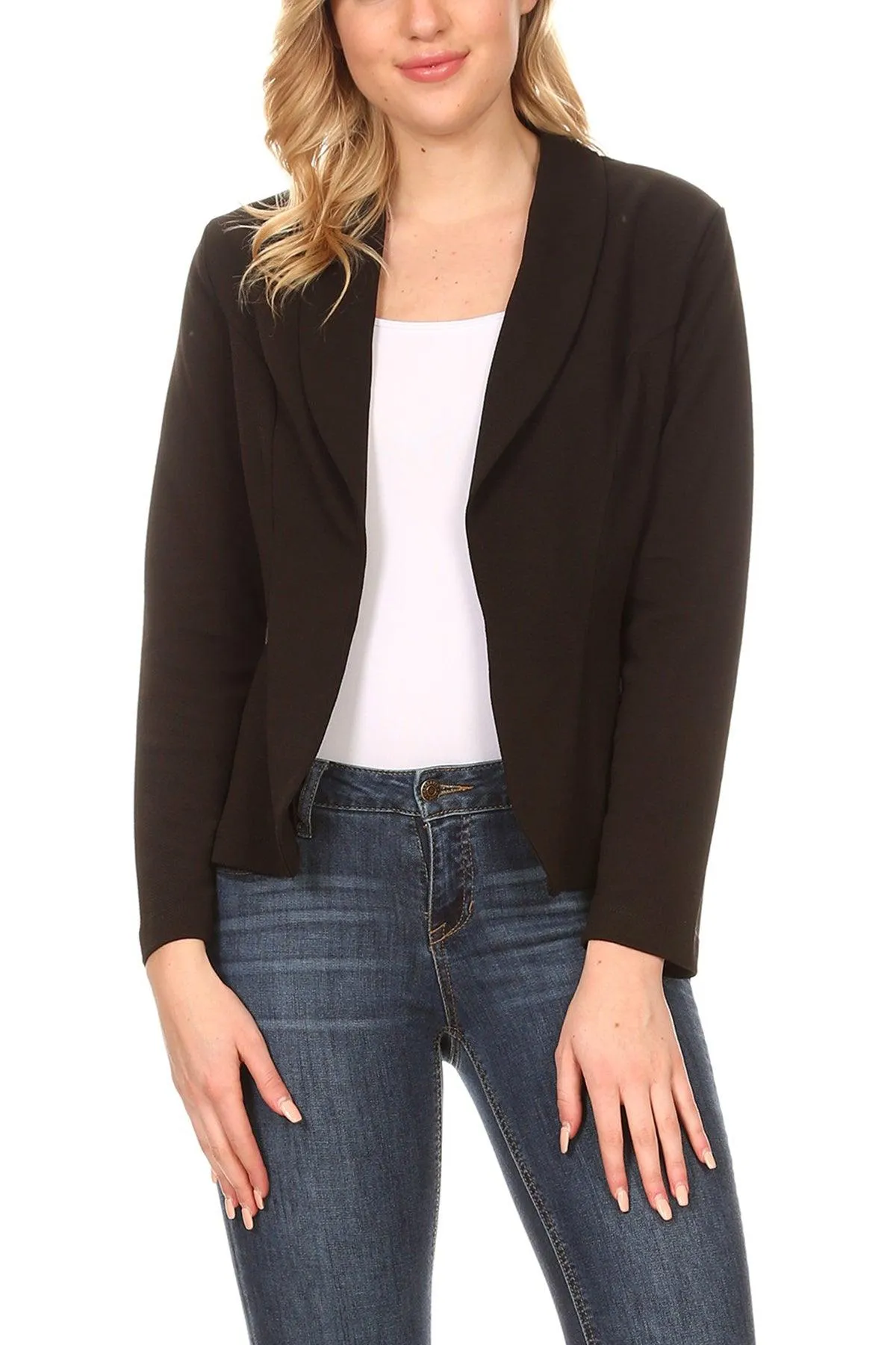 Women's Casual Office Work Wear Long Sleeve Fitted Open Blazer Jacket