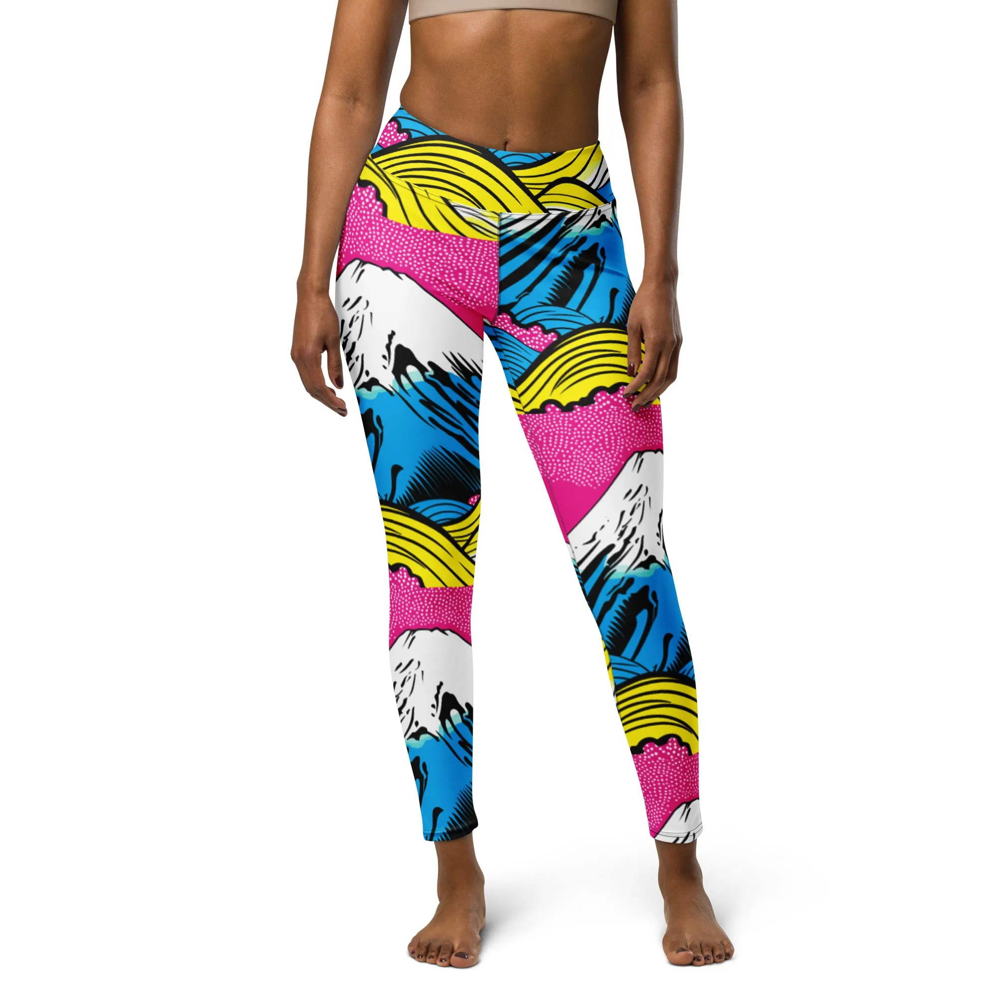 Women's Pop Art Yoga Pants - Roy Lichtenstein Inspired Mt Fuji Print 001