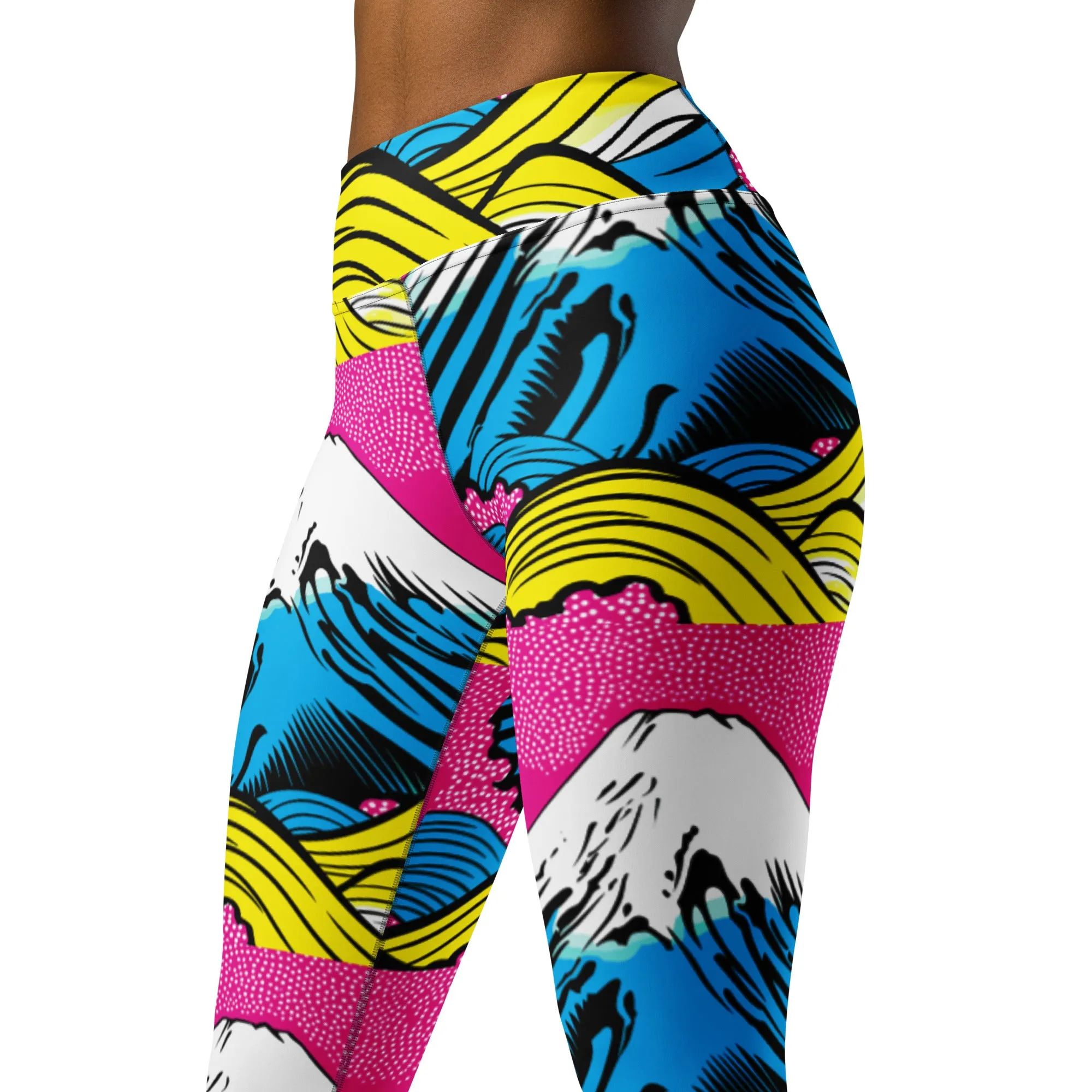 Women's Pop Art Yoga Pants - Roy Lichtenstein Inspired Mt Fuji Print 001