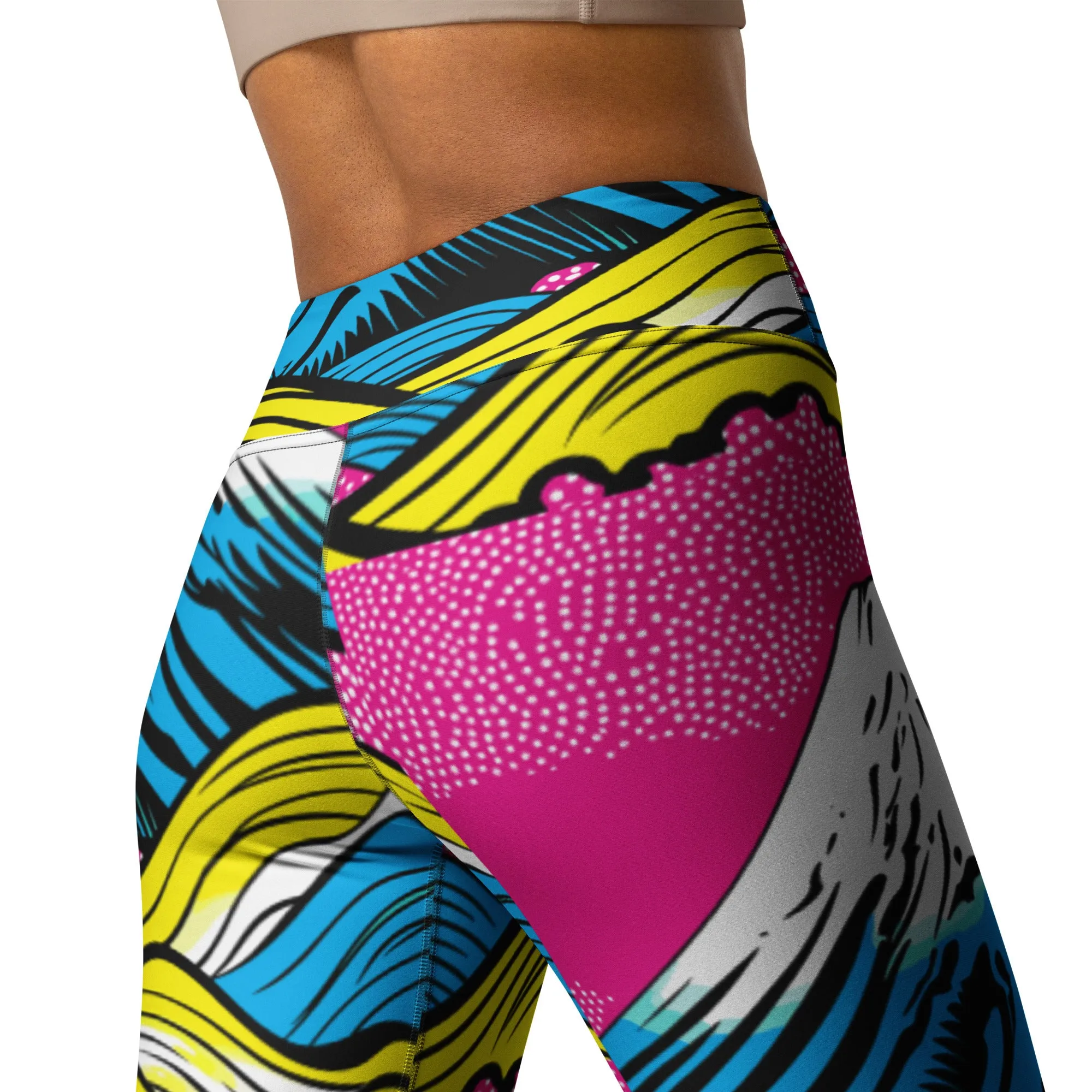 Women's Pop Art Yoga Pants - Roy Lichtenstein Inspired Mt Fuji Print 001