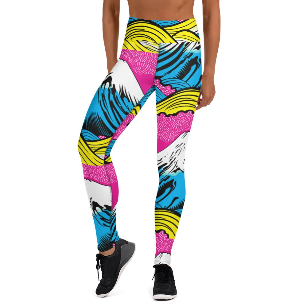 Women's Pop Art Yoga Pants - Roy Lichtenstein Inspired Mt Fuji Print 001