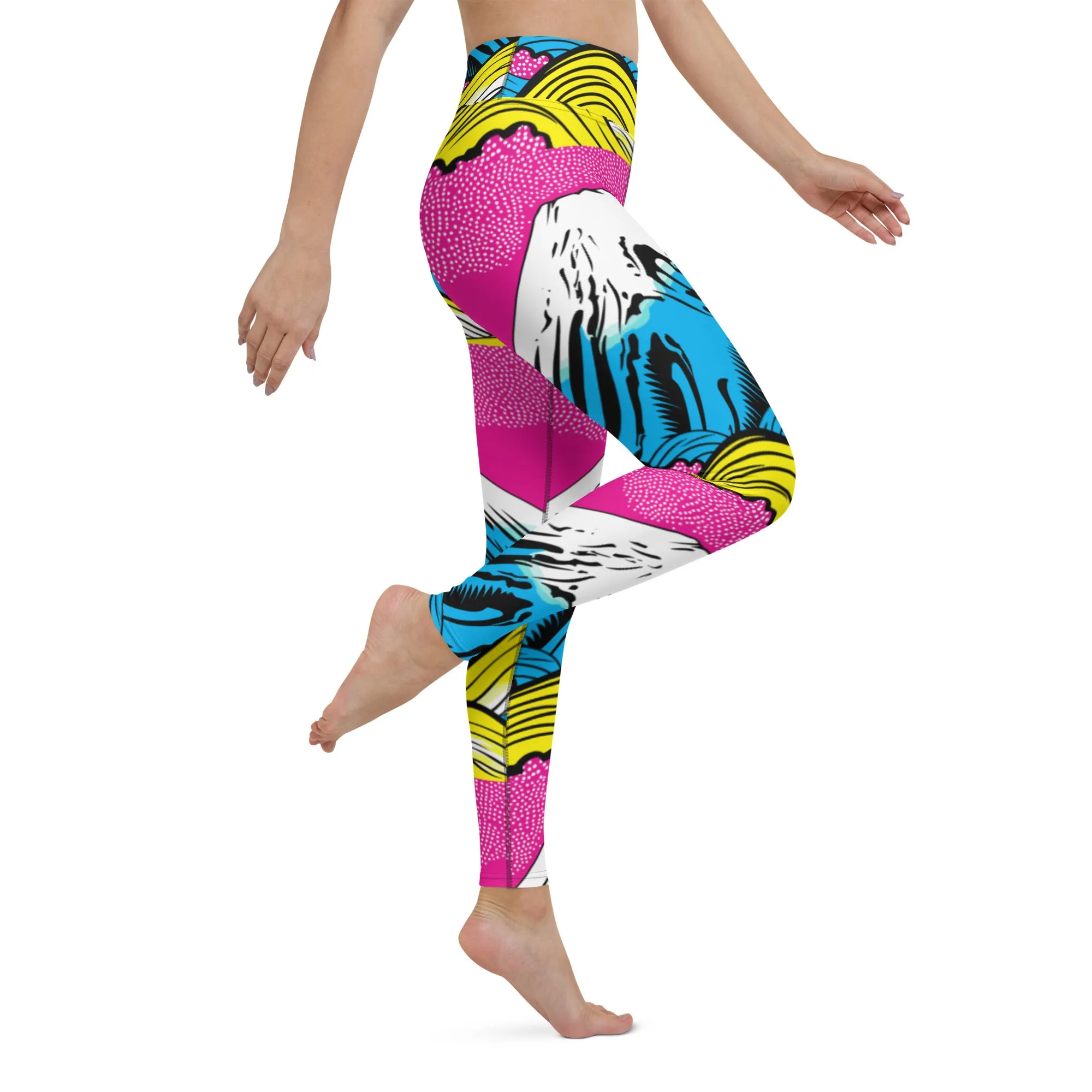 Women's Pop Art Yoga Pants - Roy Lichtenstein Inspired Mt Fuji Print 001