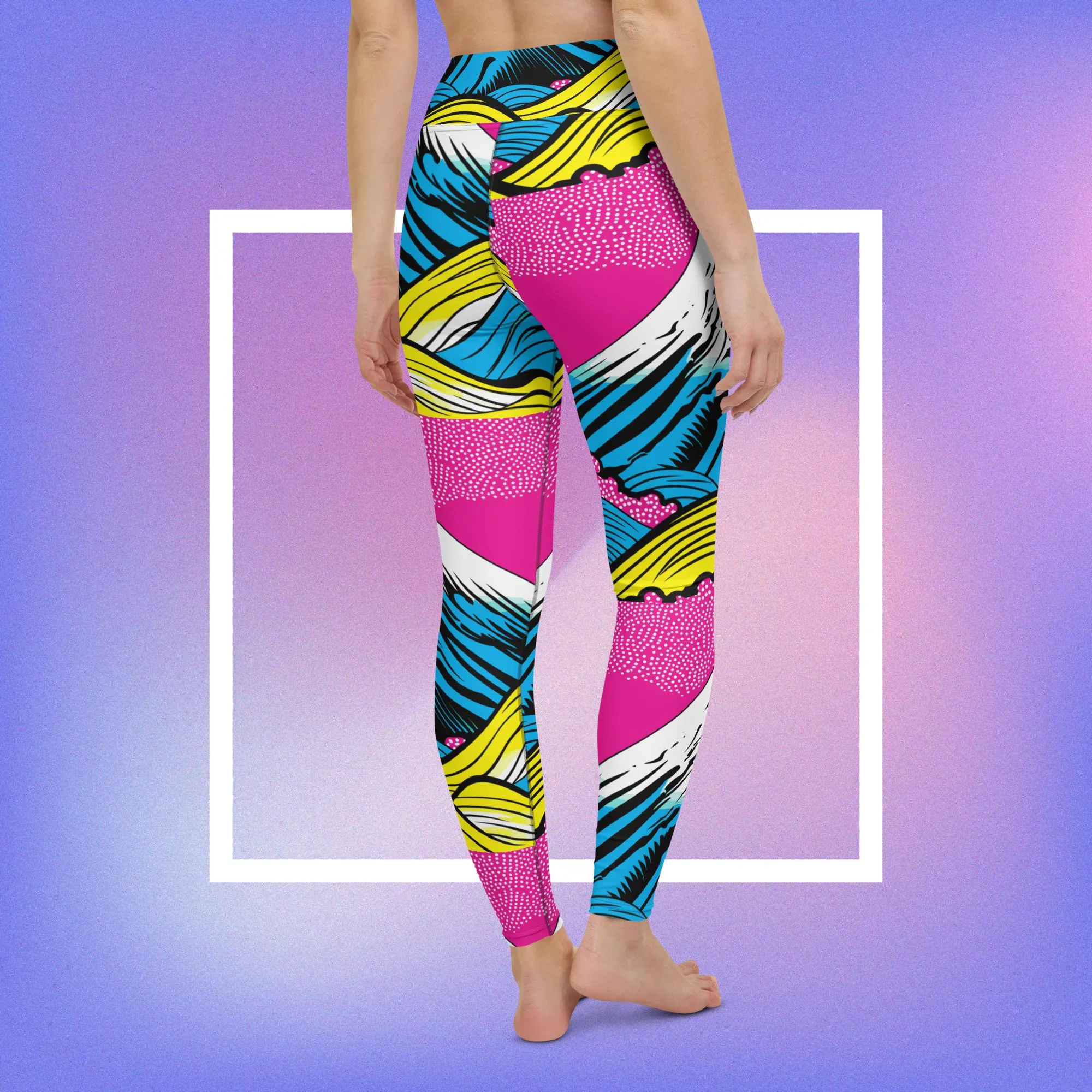 Women's Pop Art Yoga Pants - Roy Lichtenstein Inspired Mt Fuji Print 001