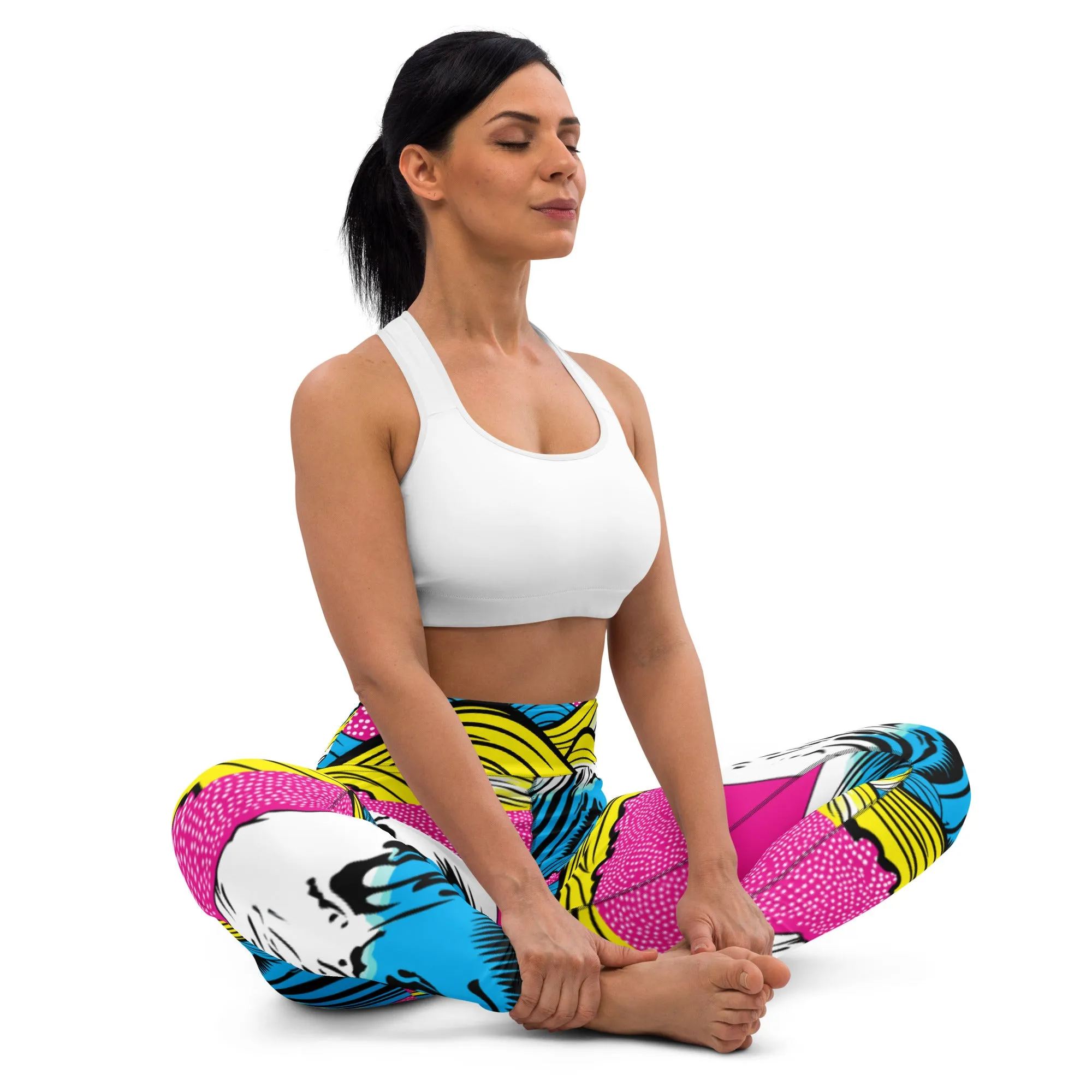 Women's Pop Art Yoga Pants - Roy Lichtenstein Inspired Mt Fuji Print 001