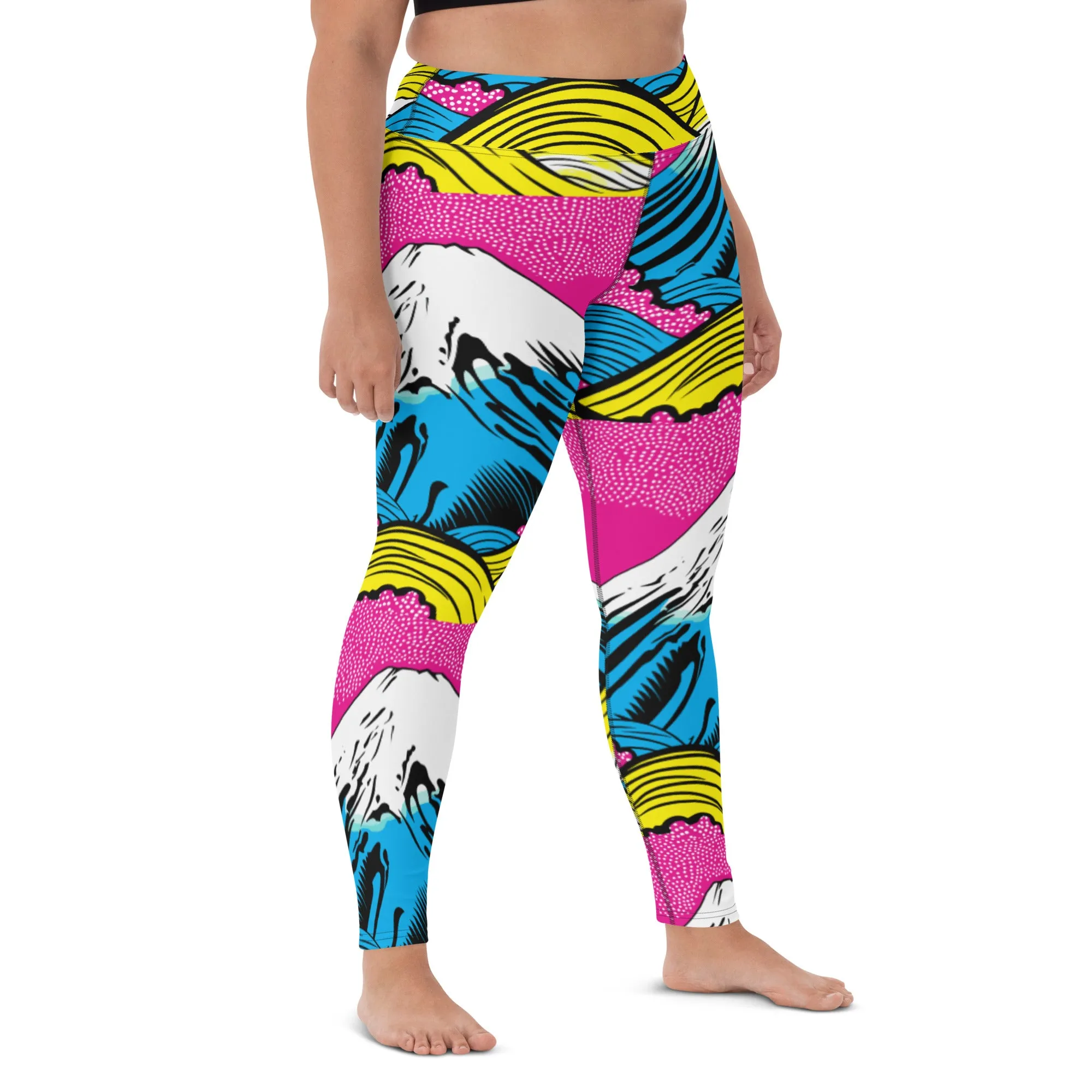 Women's Pop Art Yoga Pants - Roy Lichtenstein Inspired Mt Fuji Print 001